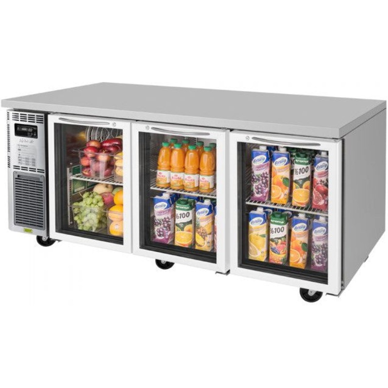 Turbo Air - J Series 72" Undercounter Refrigerator with Side Mounted Compressor with 3 Glass Doors - JUR-72-G-N