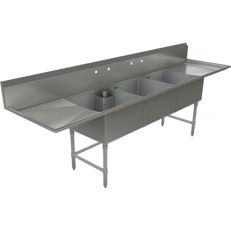 Tarrison - 120" 16 Gauge Three Compartment Sink with Left & Right Drainboard - TA-CDS324LR16-KIT