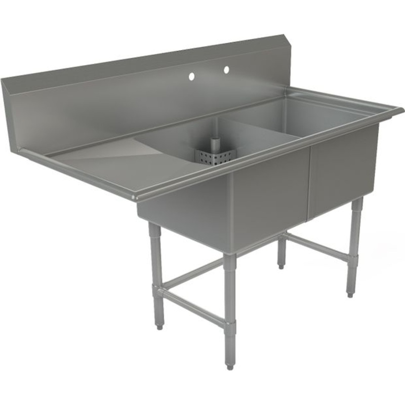 Tarrison - 57" 16 Gauge Two Compartment Sink with Left Drainboard - TA-CDS218L16-KIT