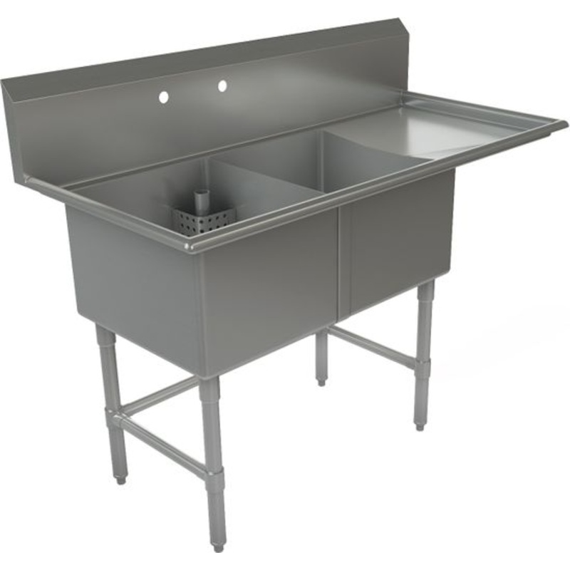 Tarrison - 57" 16 Gauge Two Compartment Sink with Right Drainboard - TA-CDS218R16-KIT