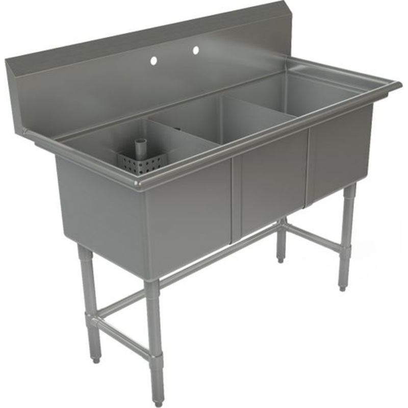 Tarrison - 60" 16 Gauge Three Compartment Sink without Drainboard - TA-CDS31816-KIT