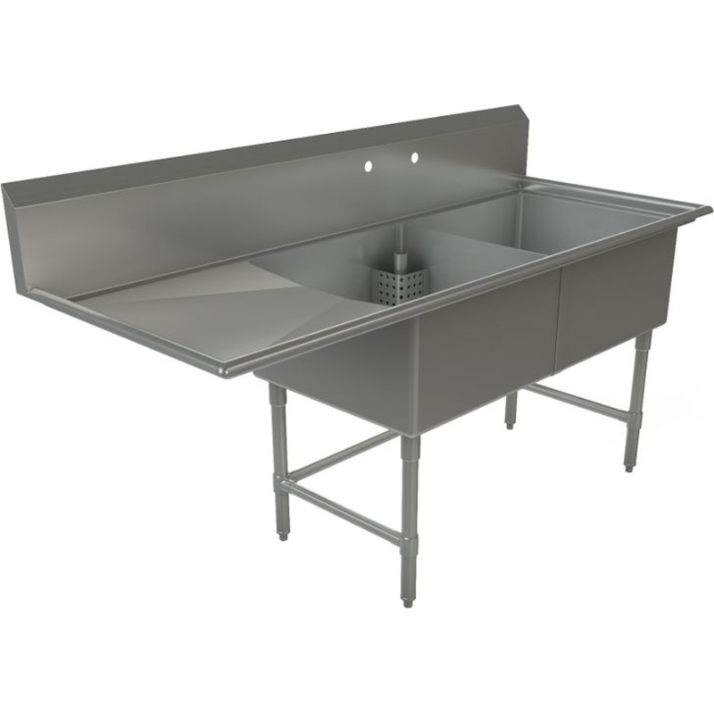 Tarrison - 75" 16 Gauge Two Compartment Sink with Left Drainboard - TA-CDS224L16-KIT