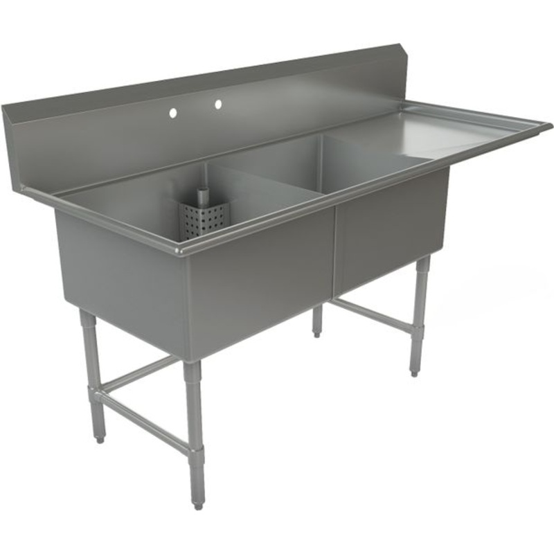 Tarrison - 75" 16 Gauge Two Compartment Sink with Right Drainboard - TA-CDS224R16-KIT