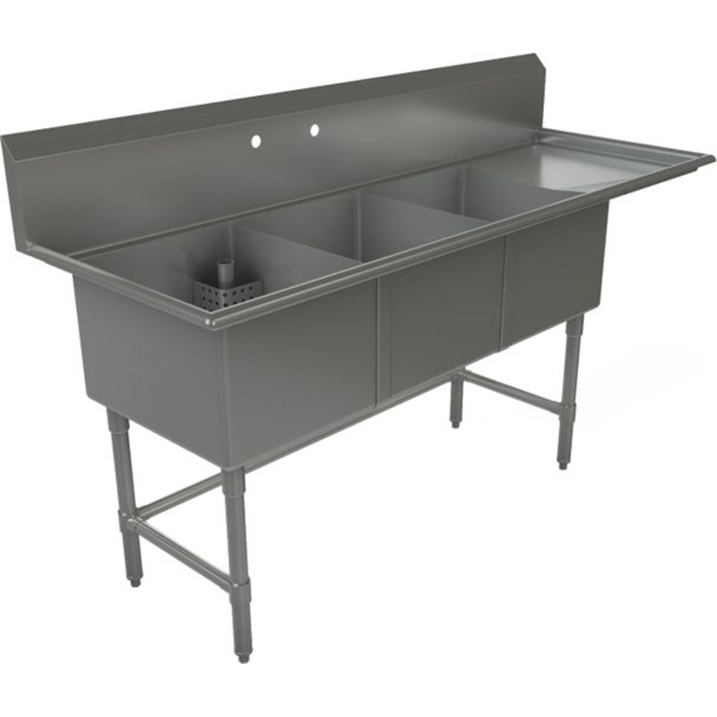 Tarrison - 75" 18 Gauge Three Compartment Sink with Right Drainboard - TA-CDS318R-KIT