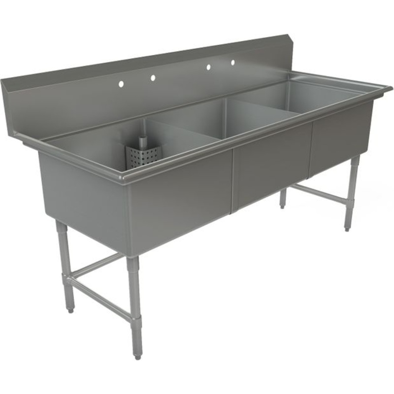 Tarrison - 78" 16 Gauge Three Compartment Sink without Drainboard - TA-CDS32416-KIT