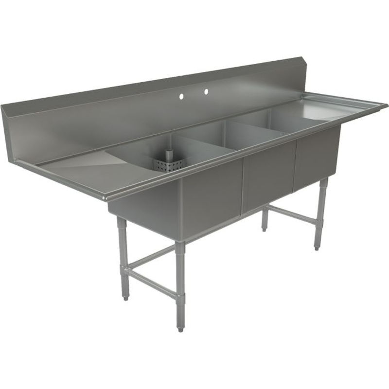 Tarrison - 90" 18 Gauge Three Compartment Sink with Left & Right Drainboard - TA-CDS318LR-KIT