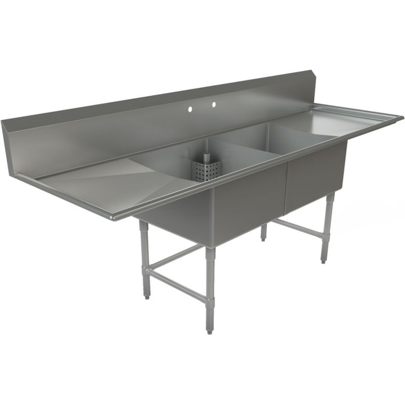 Tarrison - 96" 16 Gauge Two Compartment Sink with Bothside Drainboard - TA-CDS224LR16-KIT