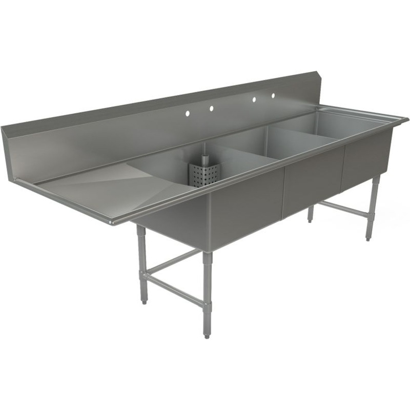 Tarrison - 99" 16 Gauge Three Compartment Sink with Left Drainboard - TA-CDS324L16-KIT
