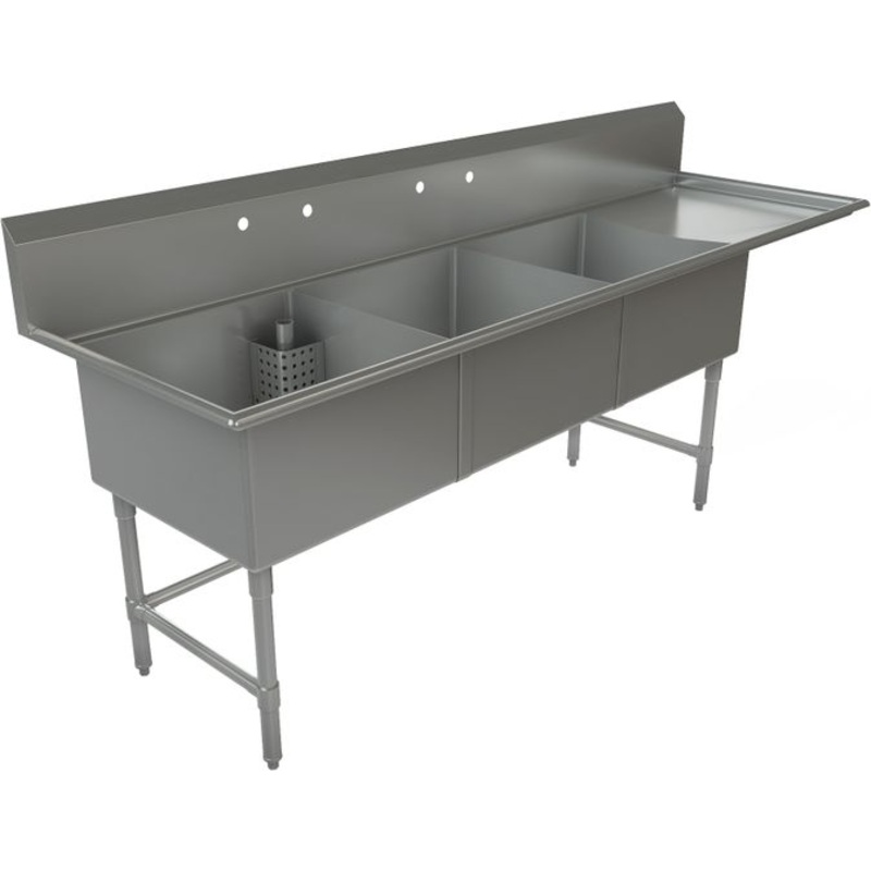 Tarrison - 99" 18 Gauge Three Compartment Sink with Right Drainboard - TA-CDS324R-KIT