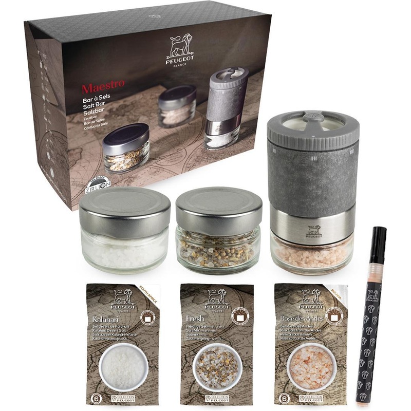 Peugeot - Maestro Salt Bar u'Select Salt Mill with 3 Jars, 3 Salt Varieties, 1 Erasable Marker and 1 Booklet - 46996