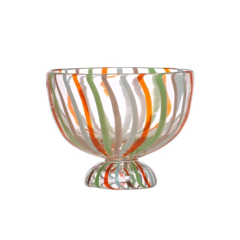 6" Hand-Painted Glass Footed Bowl w/ Stripes