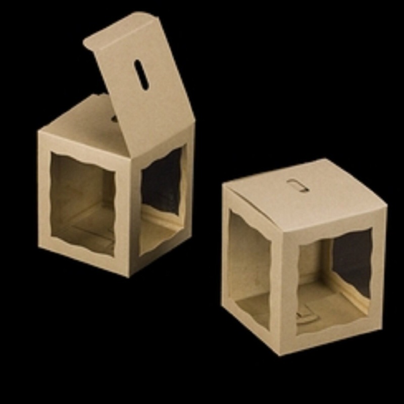 Candy Apple Box Brown with Window, Snap Lock Bottom 4" x 4" x 4 5/8"