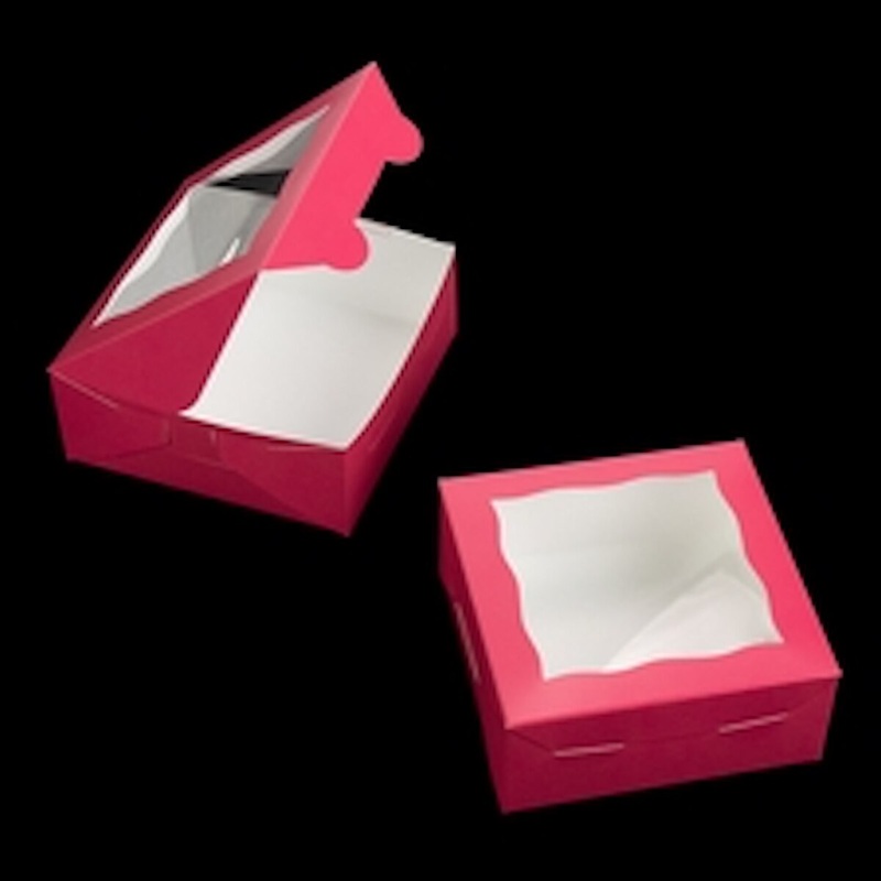 Pink Cake Box With Window - 6" X 6" X 2.5"