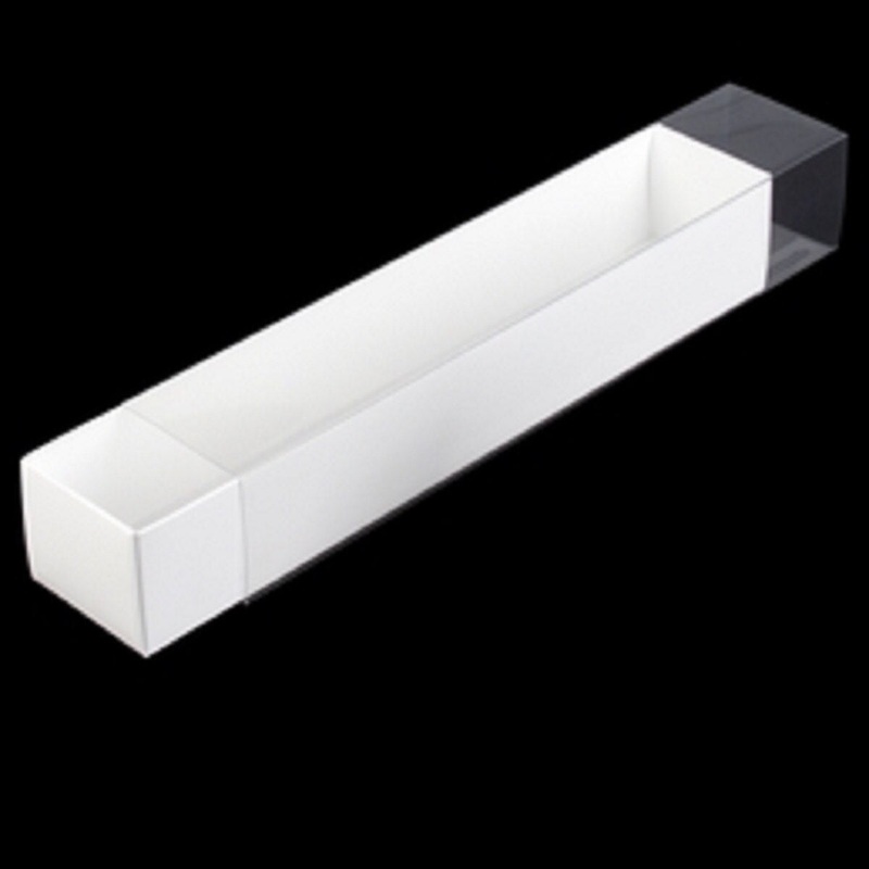 White Macaron Box Base with Clear Sleeve Set 12" x 2.25" x 2"