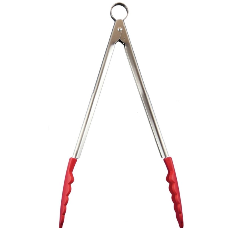 12" Red Silicone Tipped Locking Tongs