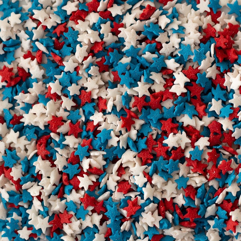 Red, White and Blue Stars Confetti Sprinkles - 1/2 Lb