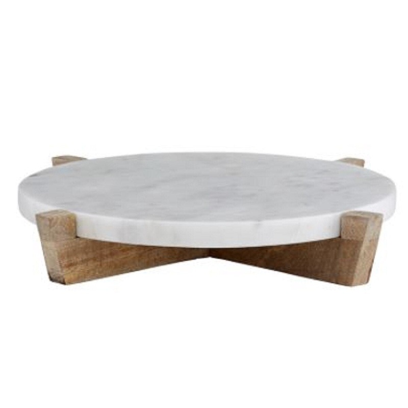 11" Natural Marble Tray and Mango Wood Stand