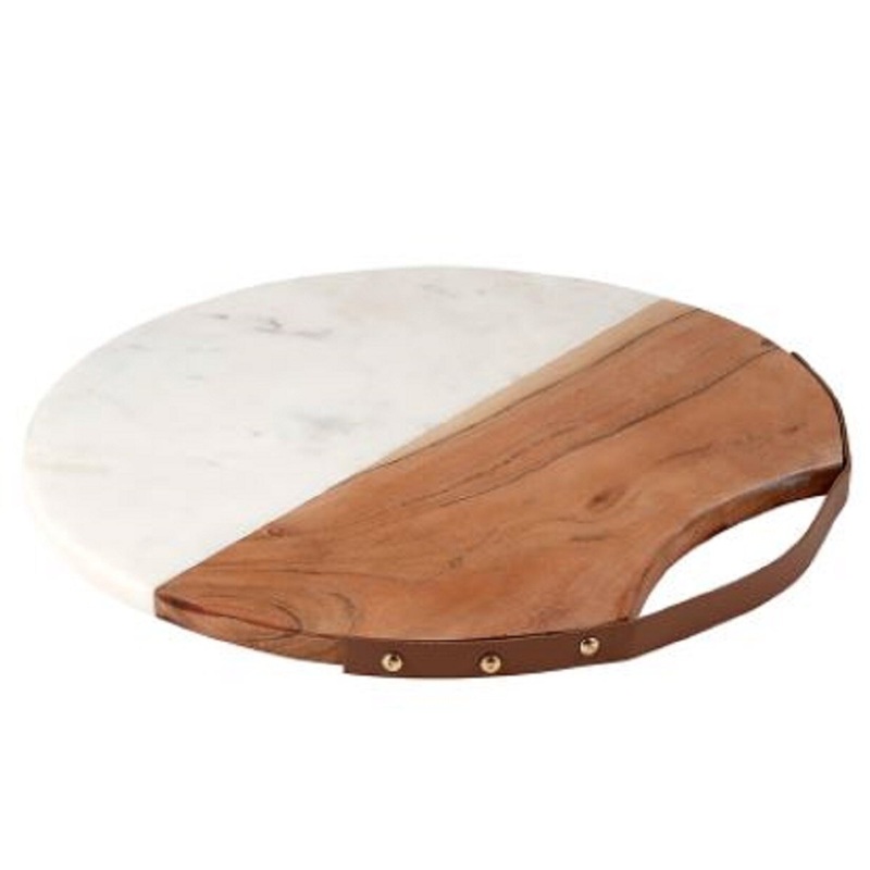 14" Acacia Wood and Marble Cheese Board