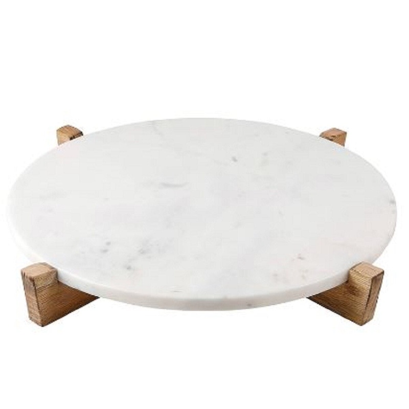 14" Marble Tray and Natural Mango Wood Stand