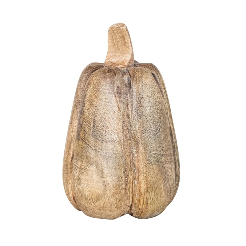 3-1/2" Round x 5-3/4"H Carved Mango Wood Pumpkin