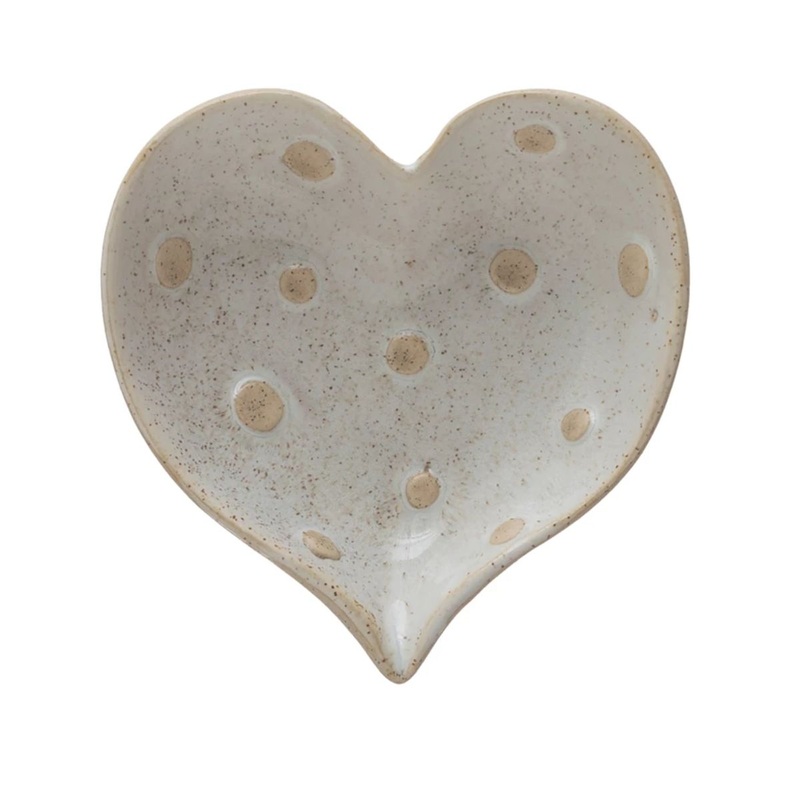 4" Stoneware Heart Shaped Dish w/ Dots