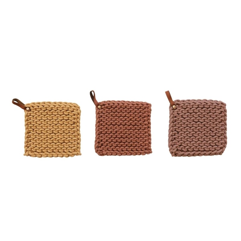 8" Pot Holder W/Leather Loop