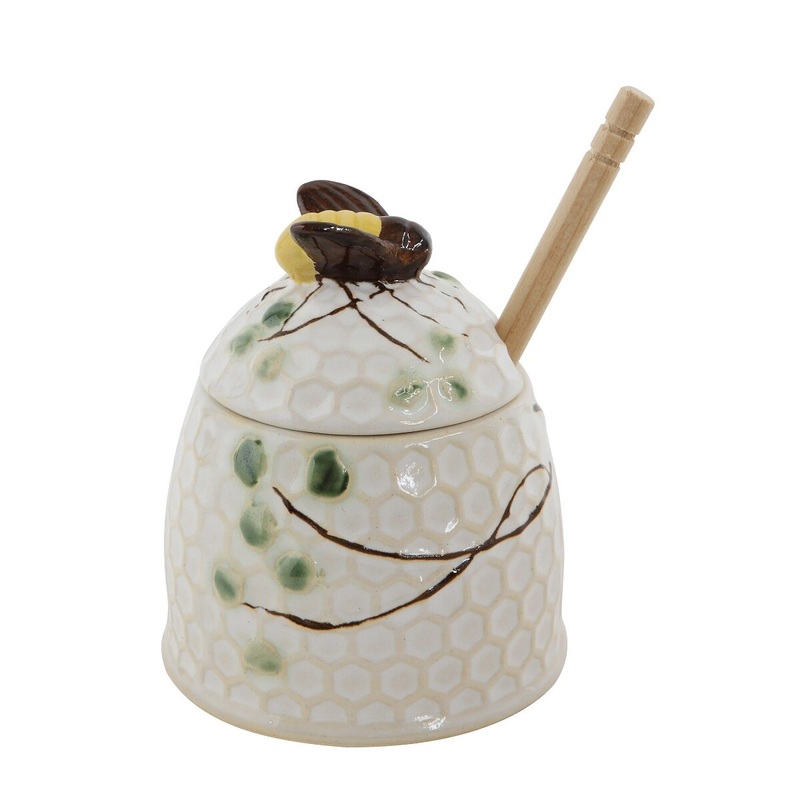Hand-Painted Honey Jar with Honey Dipper - Set of 2