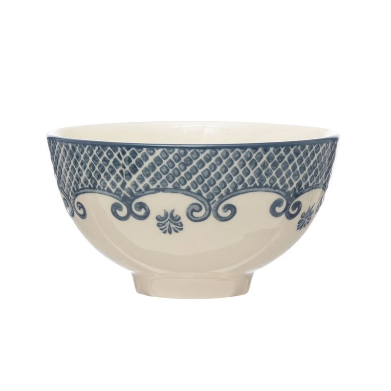 Hand-Stamped Stoneware Bowl w/ Pattern