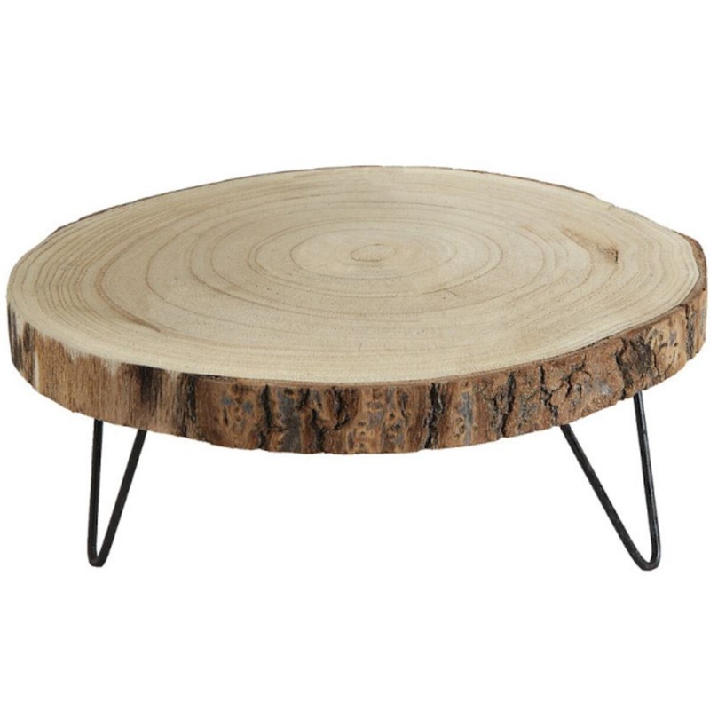 Wood Pedestal with Metal Legs 11" Round