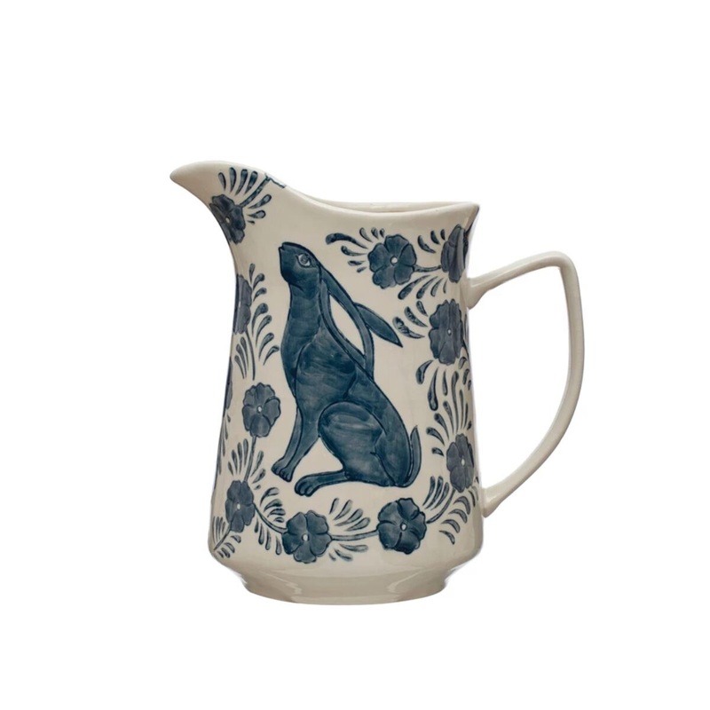 10.25" Pitcher w/ Rabbit & Flowers