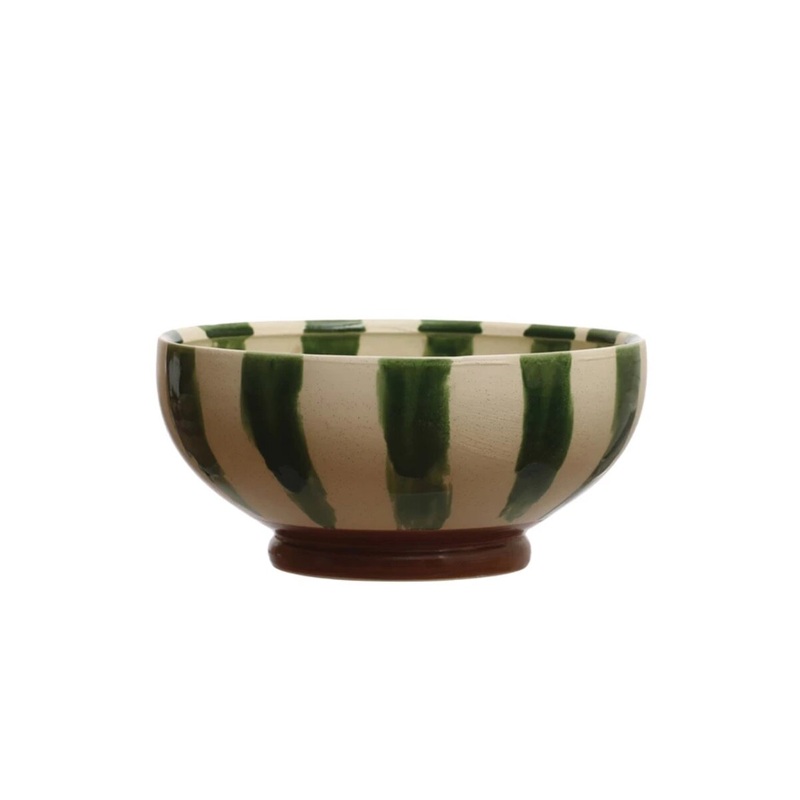 10.5" Stoneware Footed Bowl w/ Stripes