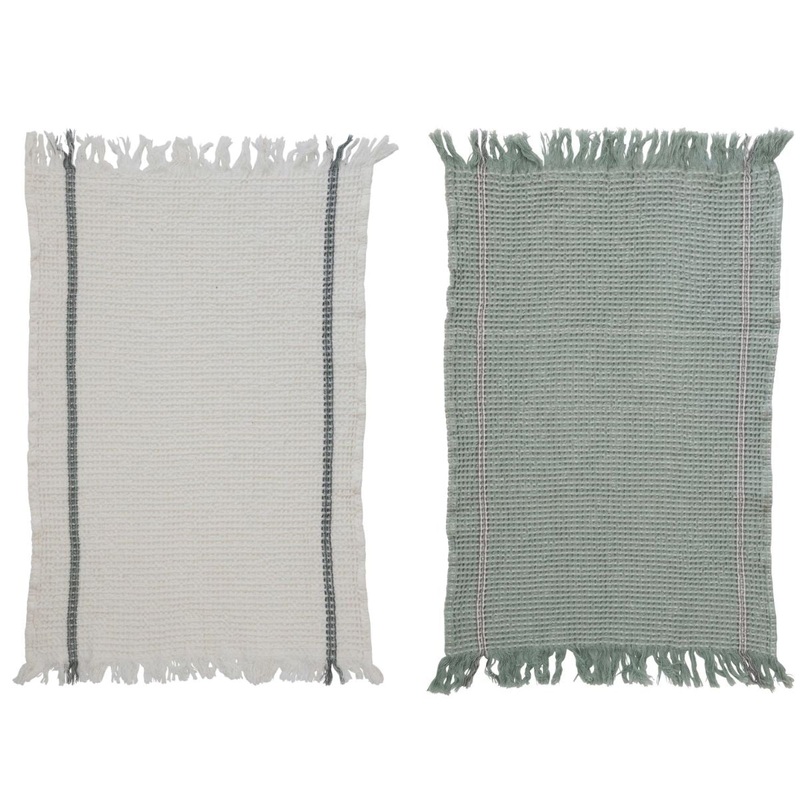 28x18 Cotton Waffle Weave Tea Towels w/ Fringe