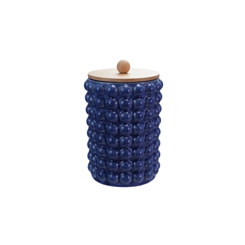 6-3/4 x 10-1/2 Stoneware Canister with Raised Dots & Wood Lid