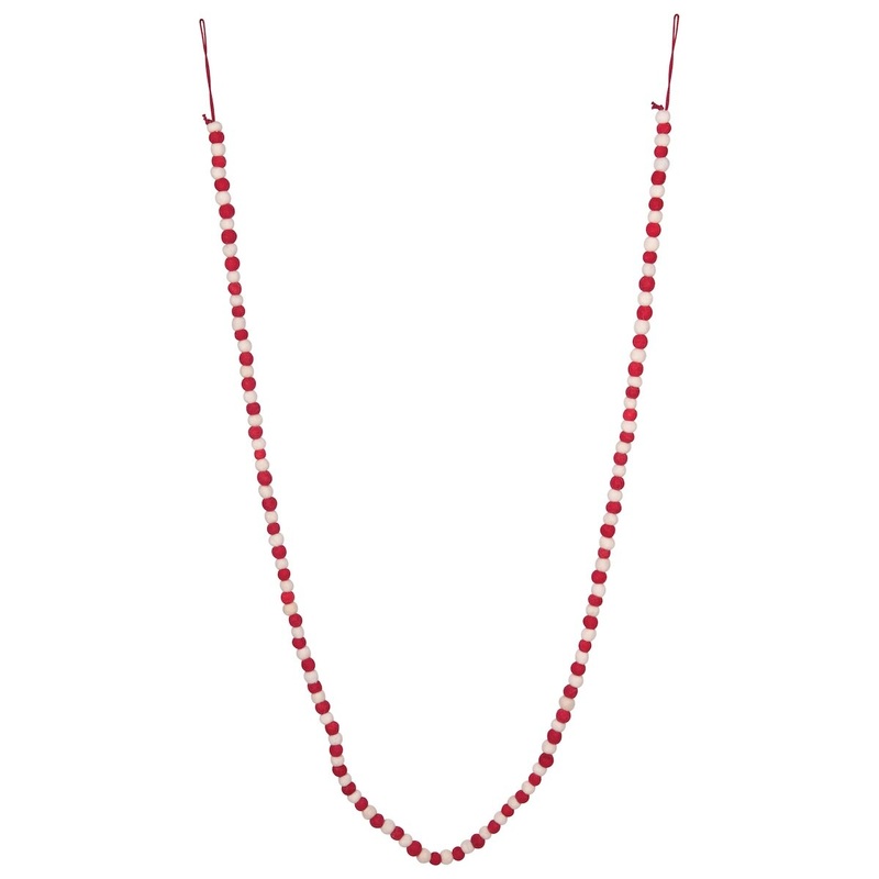 72"L Wool Felt Ball Garland, Red & White