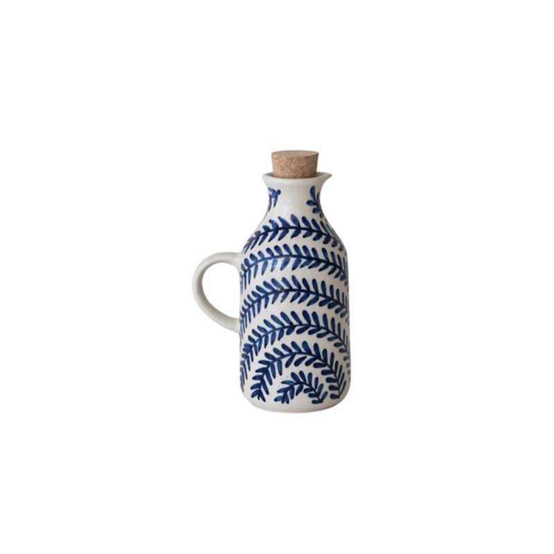 8 oz. Hand-Painted Stoneware Oil Cruet with Cork Stopper