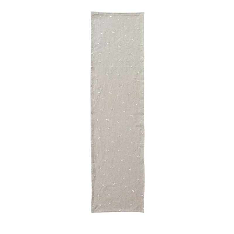 Cotton Table Runner w/ Embroidered Flowers