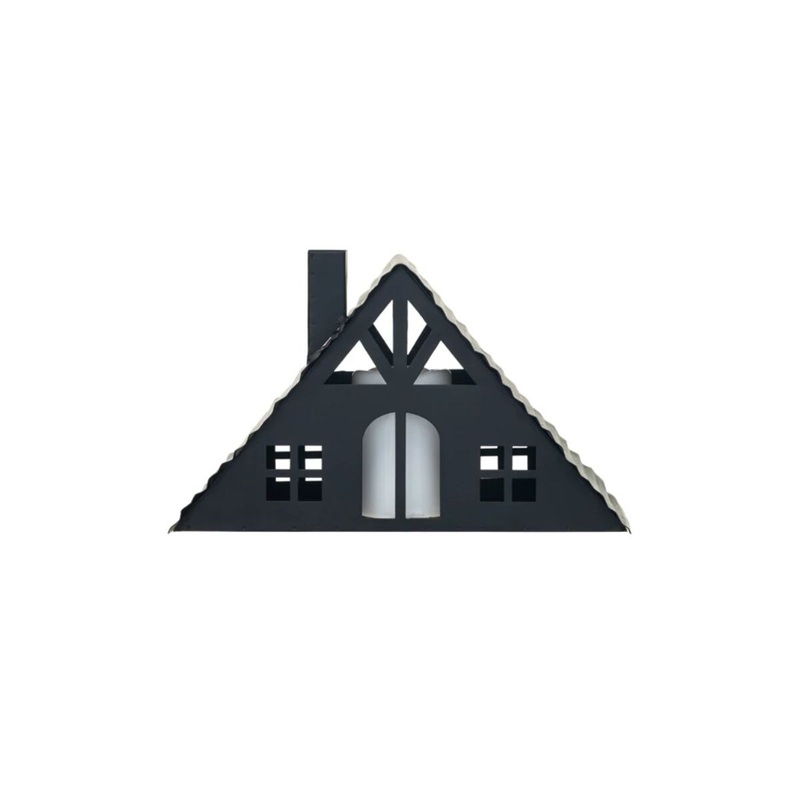 5.5" Metal House w/ LED Candle- Black