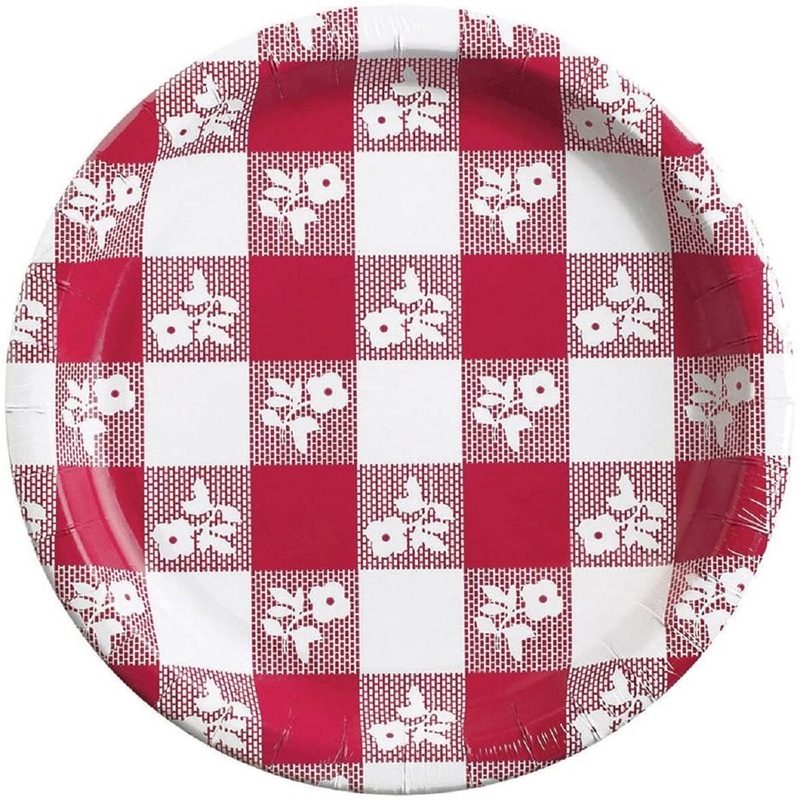 7" Red Gingham Paper Plate