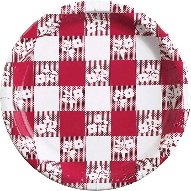 9" Red Gingham Paper Plate
