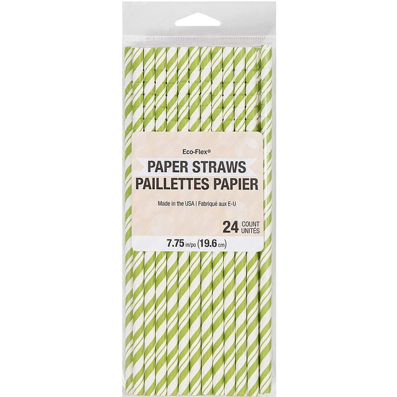 Fresh Lime / White Stripe Jumbo  Paper Straw