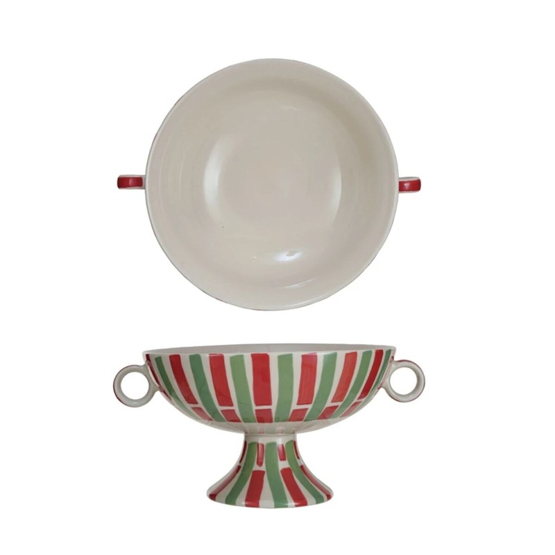Hand-Painted Stoneware Footed Bowl