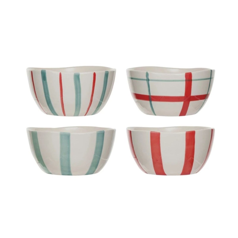 Red/Aqua Hand-Painted Stoneware Bowl