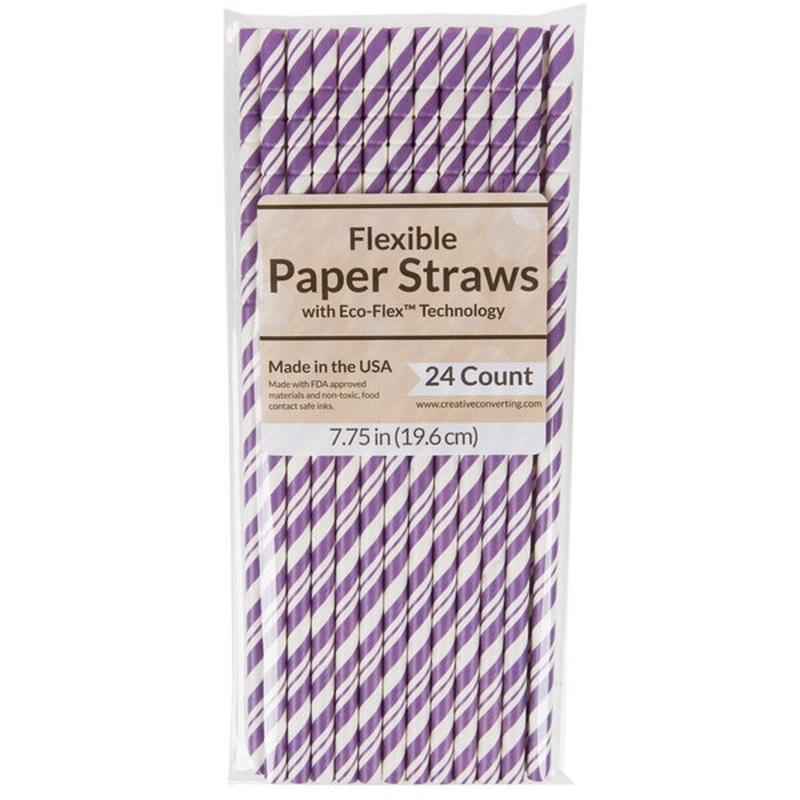 3/4" Striped Amethyst Paper Straw