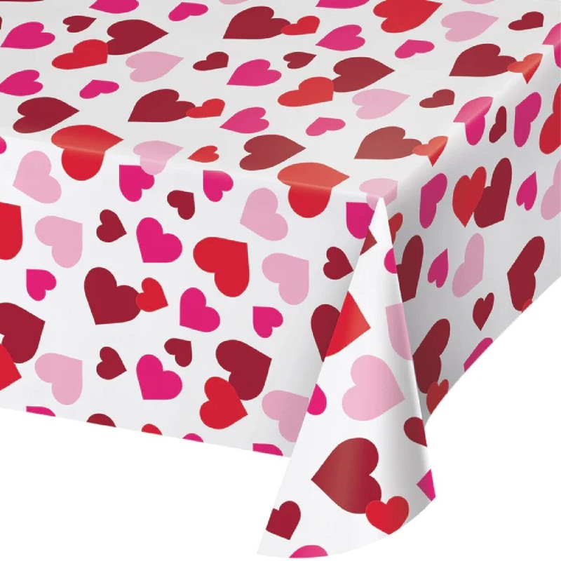 54" x 102" Hearts Plastic Table Cover