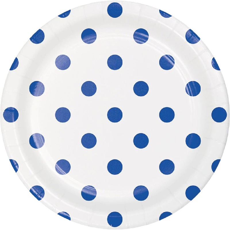 7" Dots & Stripes Paper Plate- Blue