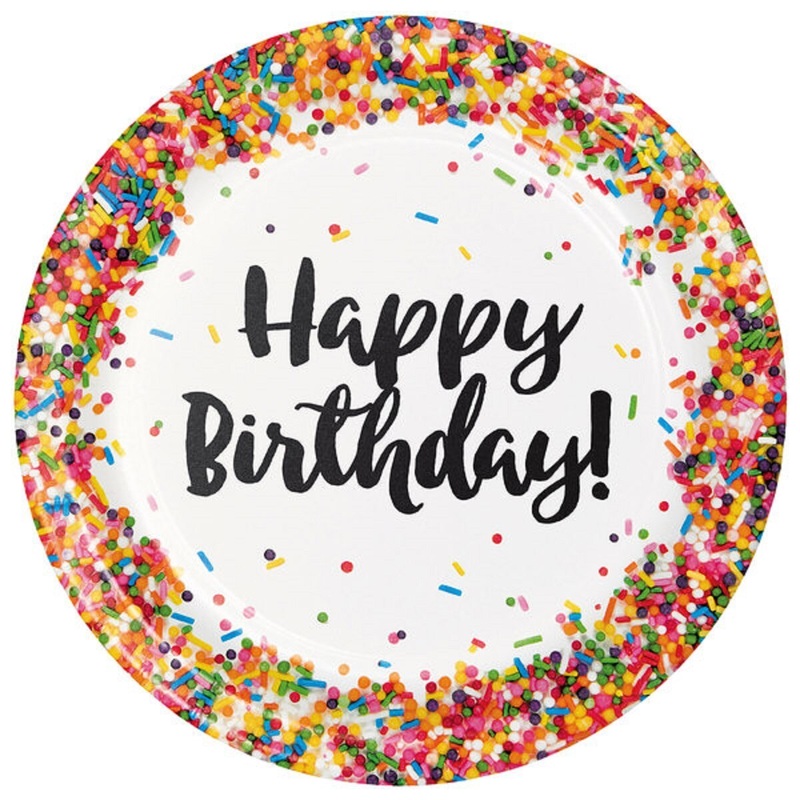 9" Confetti Sprinkles Happy Birthday Paper Plate