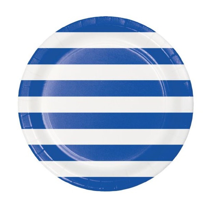 9" Dots & Stripes Cobalt Paper Plate