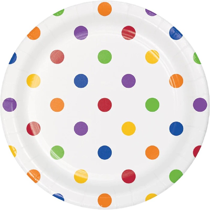Assorted Colors 7" Dots & Stripes Paper Plate