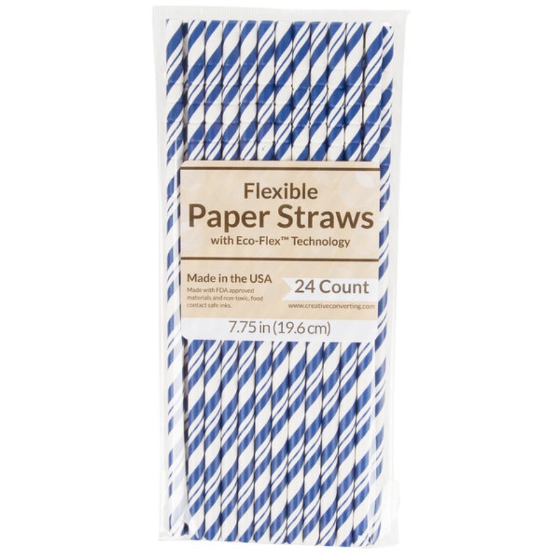 Cobalt/ White Stripe Jumbo Paper Straw