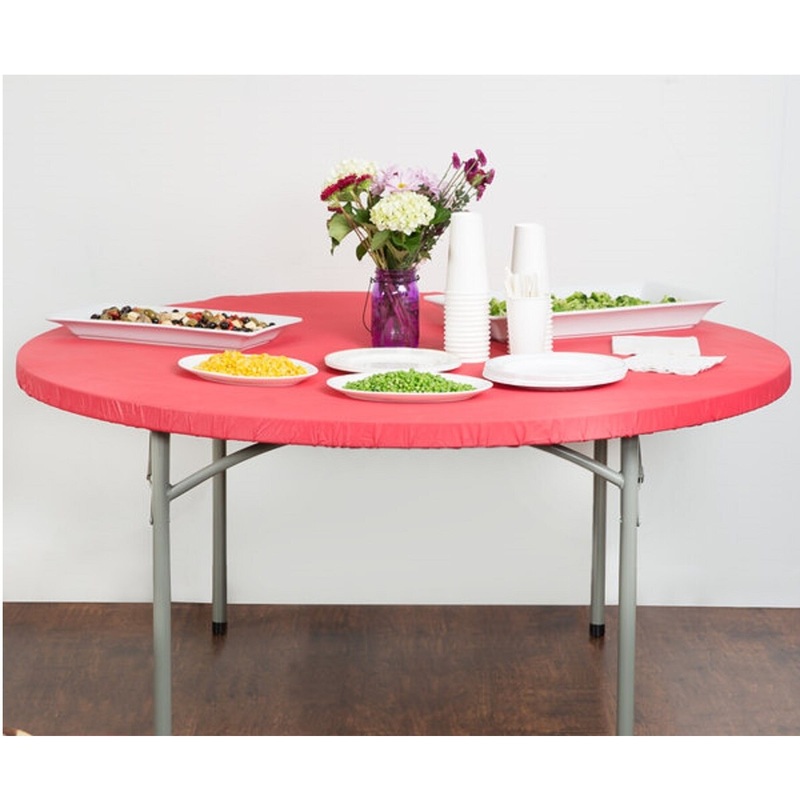 60" Stay Put Real Red Round Plastic Table Cover